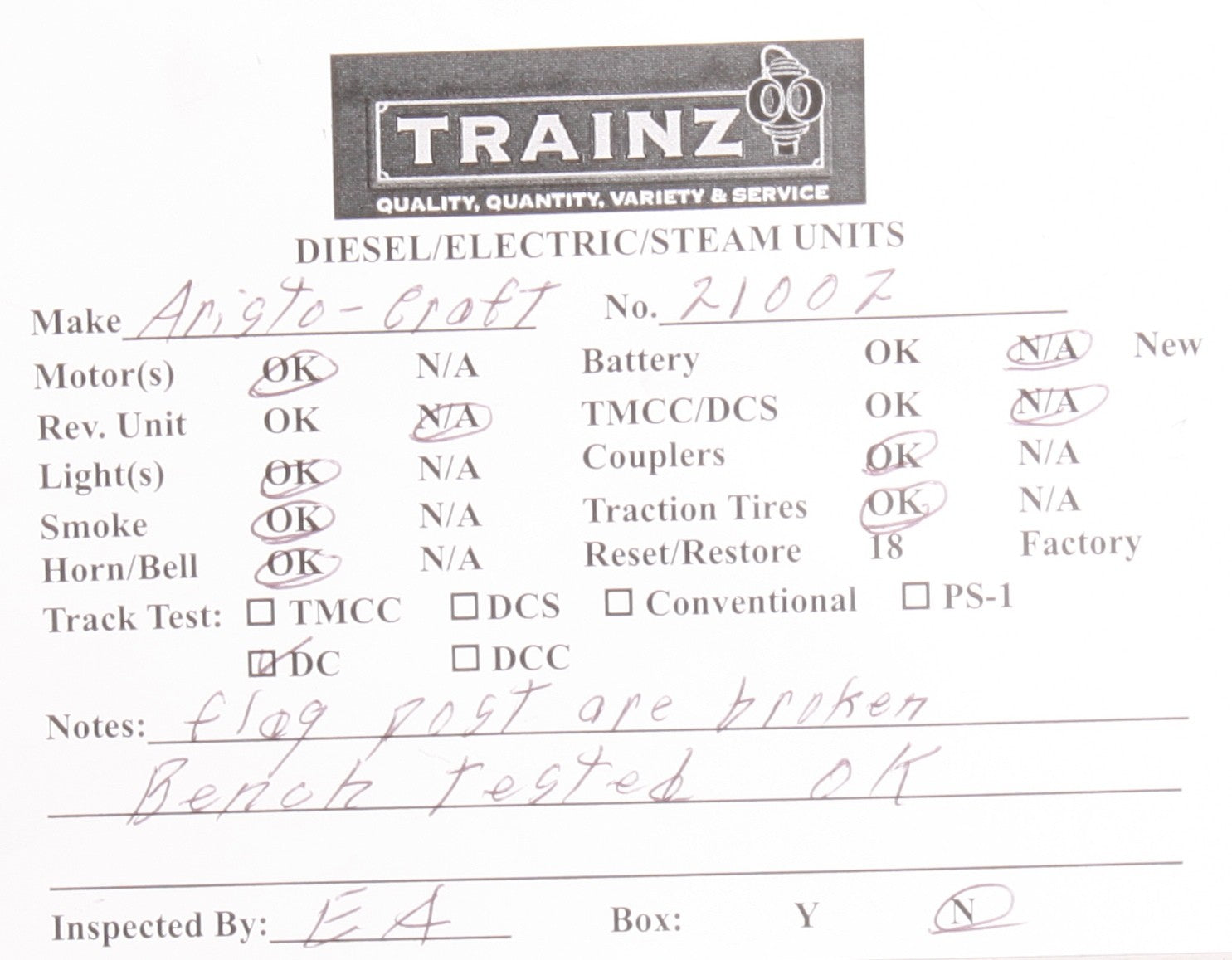 Aristo-Craft 21002 G Denver & Rio Grande Western Rogers 2-4-2 Steam Loco