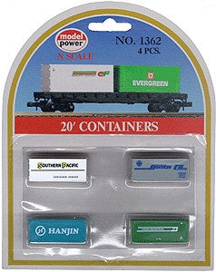 Model Power 1362 N Scale 20' Containers SF / BN / Hanjin / SP (Pack of 4)