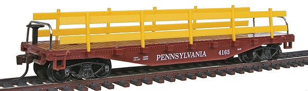 Model Power 98231 40' Flat Car w/Rails Pennsylvania And Knuckle Couplers #4165