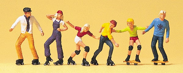 Preiser 10074 HO Roller Skaters & Skateboarders Figures (Set of 6)