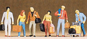 Preiser 10115 HO Walking Travelers Figures With Luggage Trolley (Set of 6)