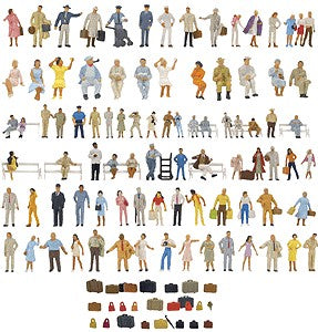 Preiser 1014406 HO Railroad Passengers Figures with Accessories (Set of 88)