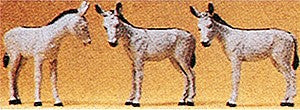 Preiser 10151 HO Animals - Donkeys Figures (Set of 3)