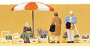 Preiser 10337 HO Vendor & Customers Figure with Accessories (Set of 3)