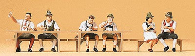 Preiser 10447 HO Seated Oktoberfest Goers Figures with Accessories (Set of 6)