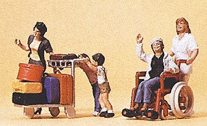 Preiser 10465 HO Travelers Figures w/Pushing Cart & Wheelchair (Set of 5)