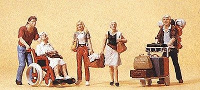 Preiser 10470 HO Travelers Figures with Pushing Cart & Wheelchair (Set of 5)