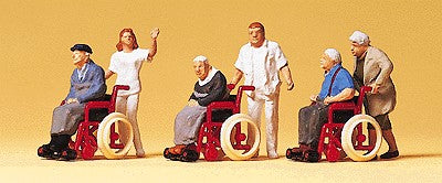 Preiser 10479 HO Elderly Being Pushed in Wheelchair Figures (Set of 6)