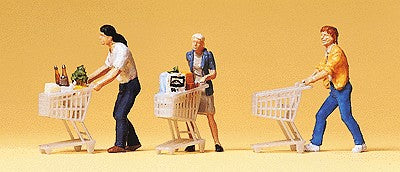 Preiser 10488 HO Shoppers Pushing Shopping Carts Figures (Set of 3)