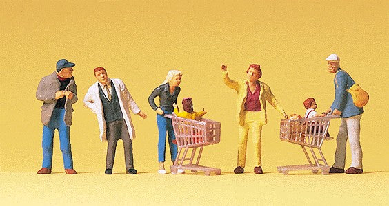 Preiser 10492 HO Going Shopping Figures with Carts (Set of 6)
