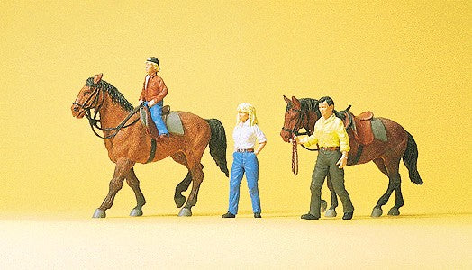 Preiser 10500 HO Hobby Riders Figures with Horses #1 (Set of 3)