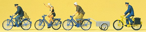 Preiser 10507 HO Cyclists Figures with Bicycle Trailer (Set of 4)