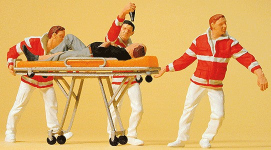 Preiser 10532 HO Paramedics & Patient Figures with Stretcher (Set of 4)