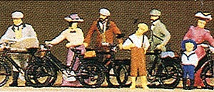 Preiser 12129 HO 1900's Standing Cyclists Figures with Bikes (Set of 7)