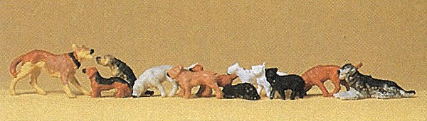 Preiser 14165 HO Assorted Cats & Dog Figures (Set of 12)