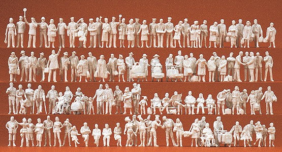 Preiser 16352 HO Unpainted At The Train Station Plastic Figure Kit (Set of 120)