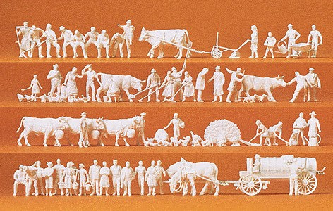 Preiser 16354 HO Unpainted In the Country Plastic Figure Kit (Set of 52)