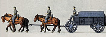 Preiser 16512 HO Horse Drawn Heavy Supply Wagon Plastic Figure Kit (Set of 11)