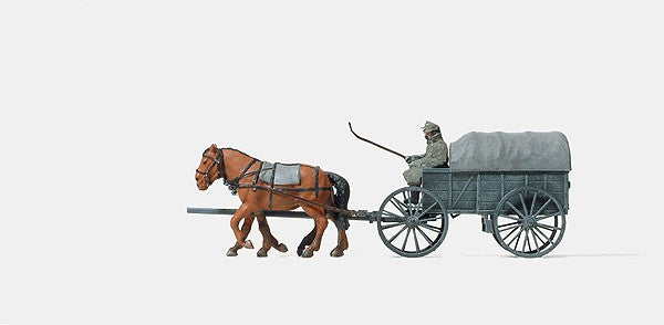 Preiser 16570 HO Horse Drawn Field Transport Wagon Plastic Figure Kit (Set of 4)