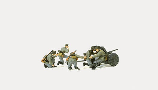 Preiser 16591 HO PAK L/45 in Action w/Gunners Plastic Figure Kit (Set of 5)