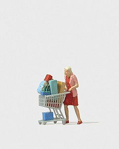 Preiser 28081 HO Shopaholic Figure With Loaded Cart