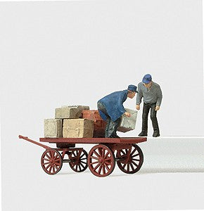 Preiser 28084 HO Loading Workers Figure with Cart (Set of 2)