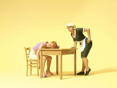 Preiser 45145 G Waitress & Sleeping Guest At Table Figures (Set of 2)