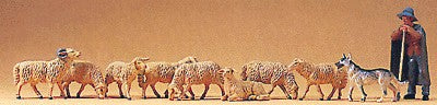 Preiser 65325 O Shepherd with Dog & Sheeps Figures (Set of 10)