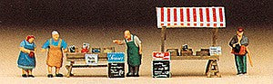 Preiser 79052 N Food Vendors Figures w/Stand (Set of 4)