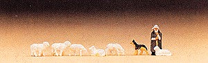 Preiser 88577 Z Animals - Shepherd with Sheep & Dog (Set of 8)