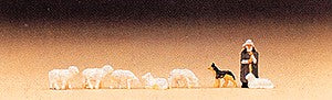 Preiser 88577 Z Animals - Shepherd with Sheep & Dog (Set of 8)