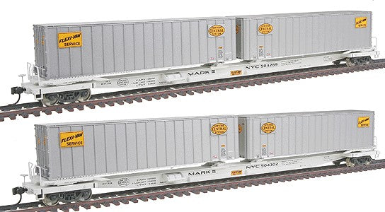 Walthers 932-23921 HO NYC Gold Line Flexi-Van Flatcar w/Two Trailers (Set of 2)