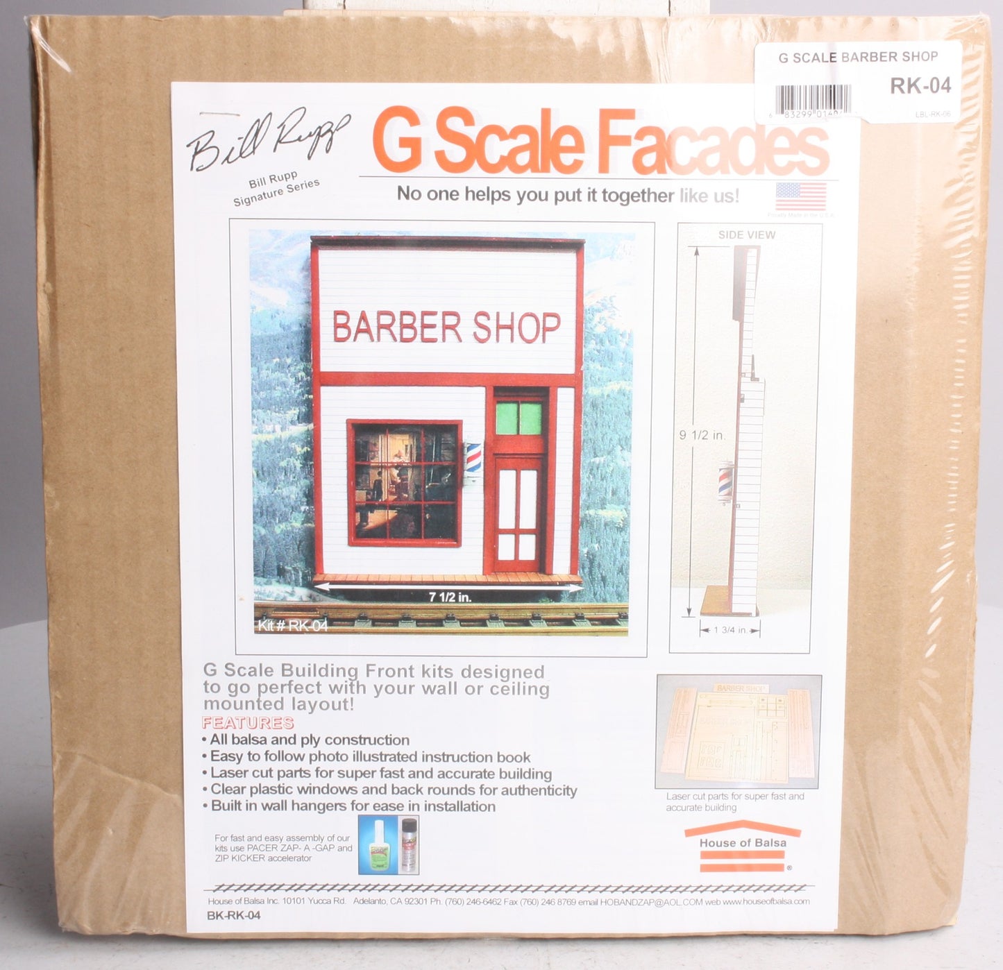 House of Balsa RK-04 "G" Scale Facades "Barber Shop" Kit