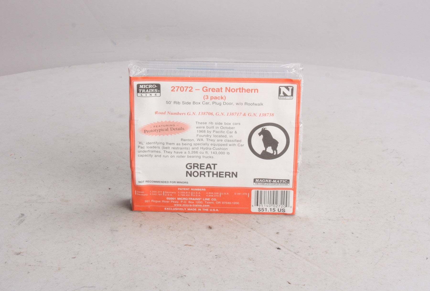 Micro-Trains 02700072 N Great Northern 50' Plug Door Rib Side Boxcar (Pack of 3)