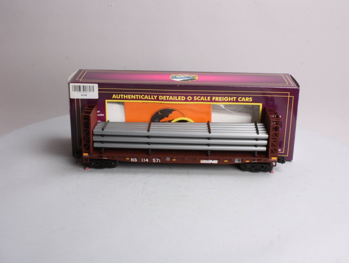 MTH 20-98666 Norfolk Southern Flat Car - w/Bulkheads & Pipe Load