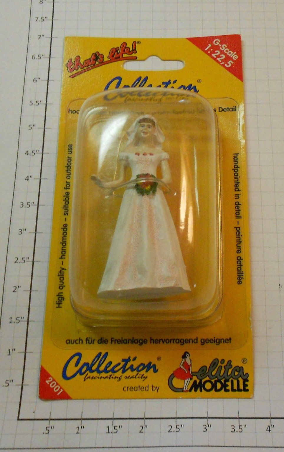 Elita Modelle 10103 Bride in White and Pink Dress Holding Bouquet Figure