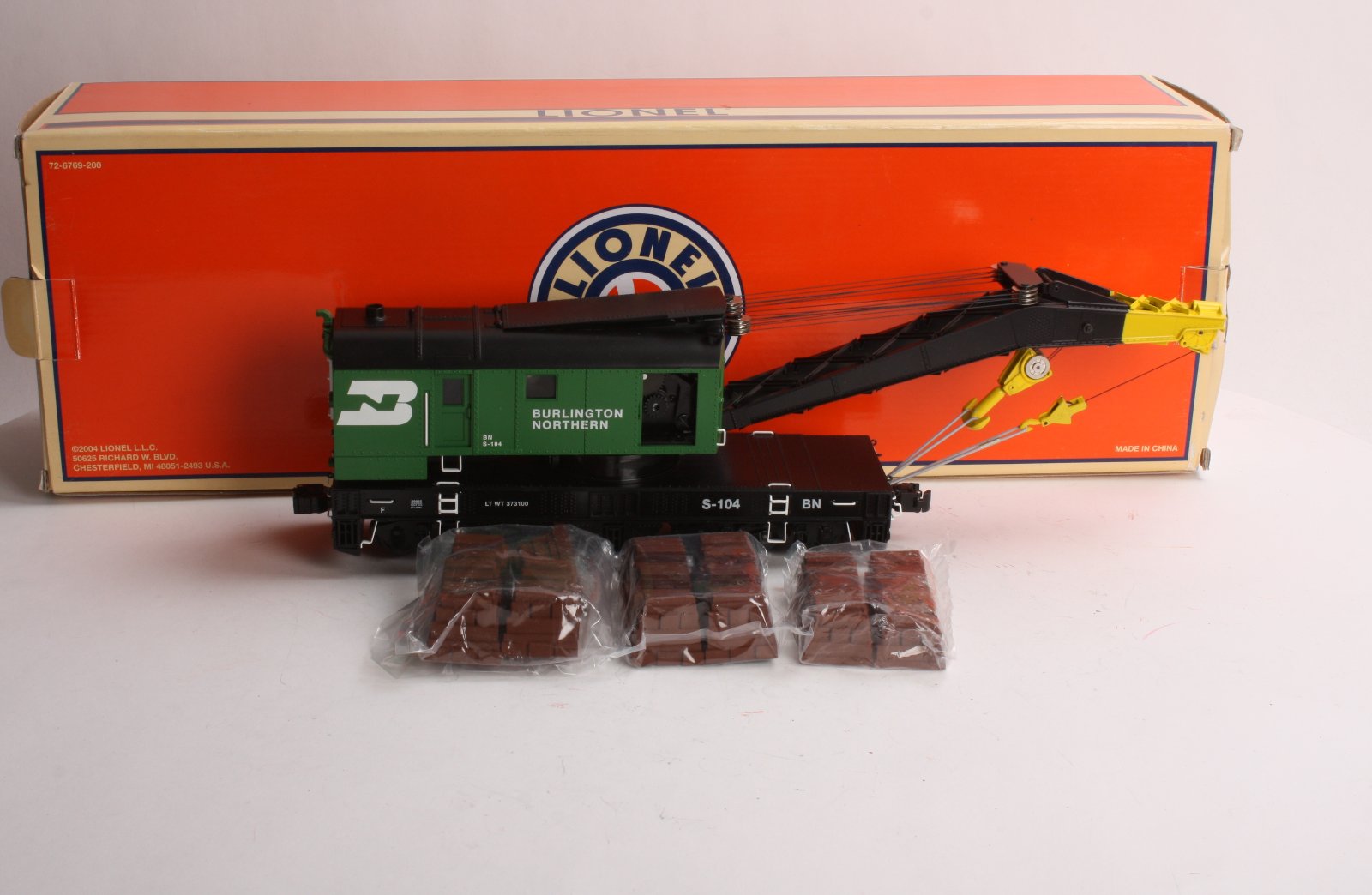 Lionel 6-29885 Burlington Northern Operating Crane Car