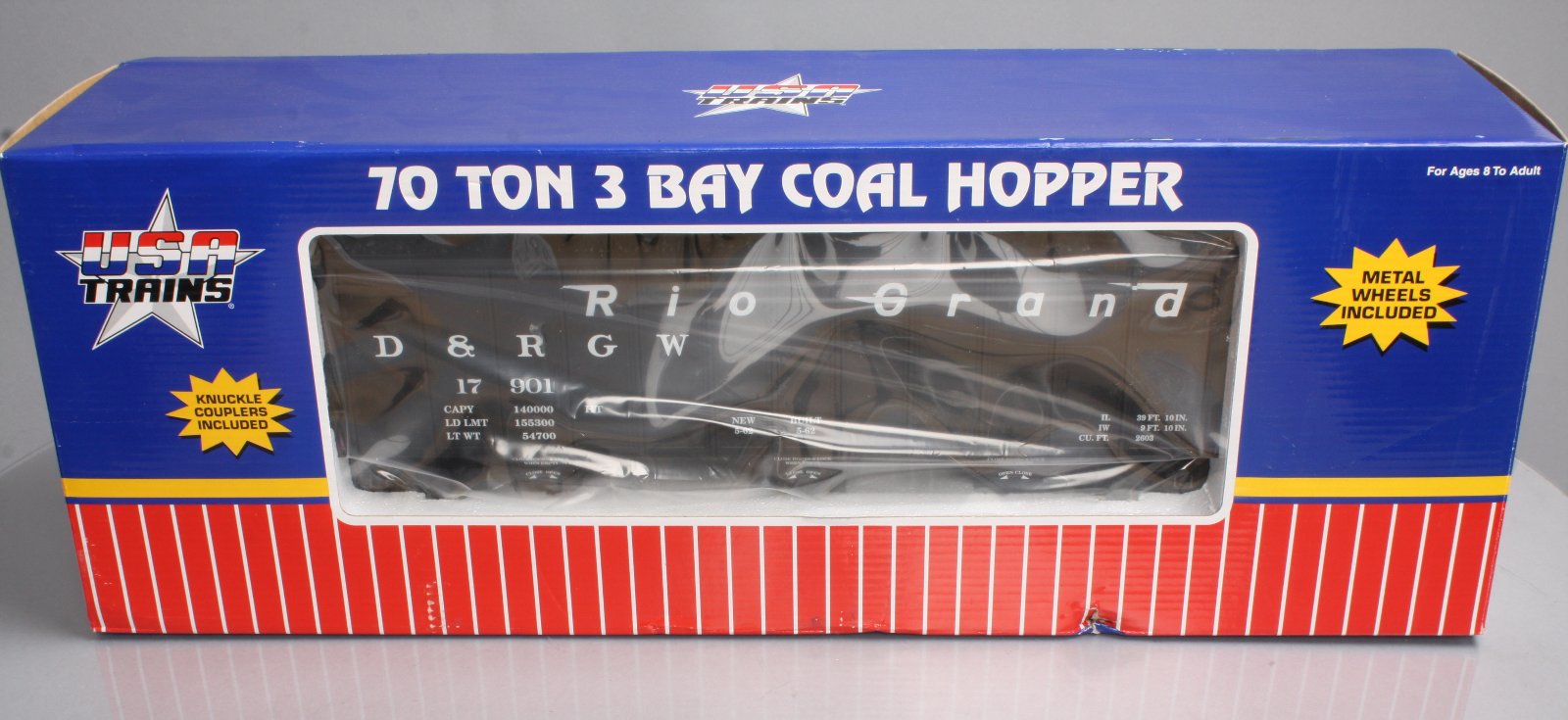 USA Trains R14004 G Denver & Rio Grande Western 70-Ton 3-Bay Coal Hopper #17901