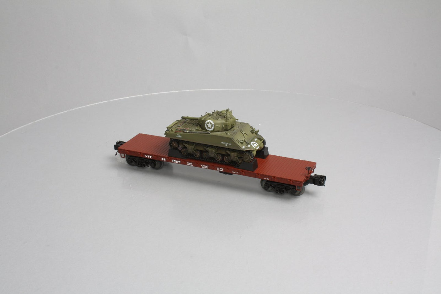 MTH 20-98741 50-TON 41' Wood Flat Car w/Sherman Tank