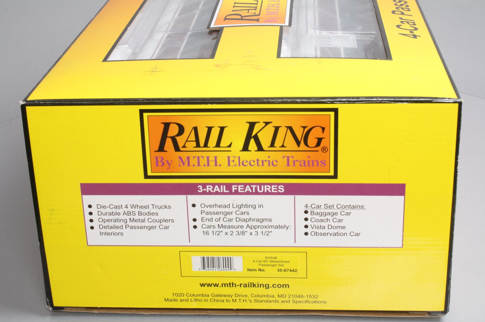 MTH 30-67442 O Amtrak 60’ Streamlined ABS Passenger Car Set (Set of 4)