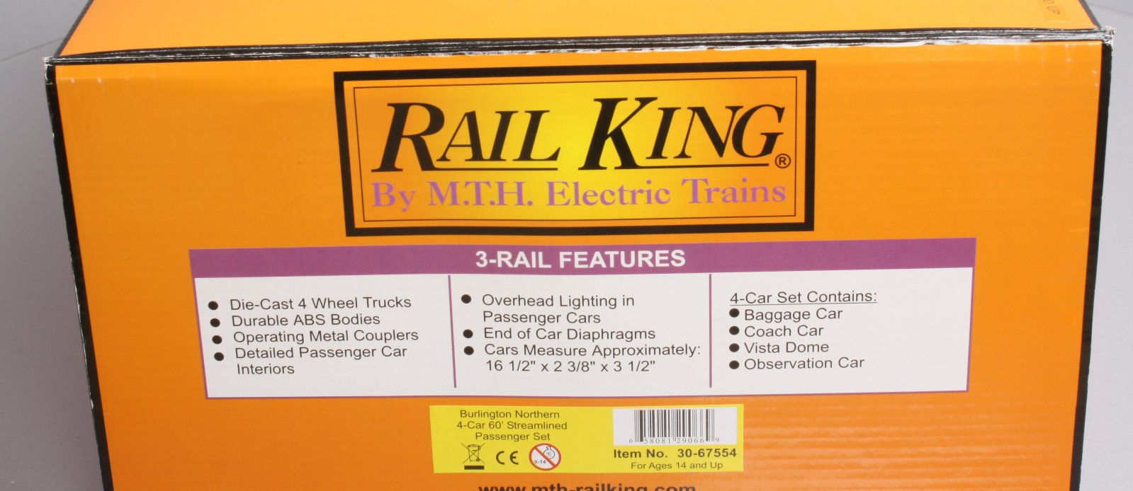 MTH 30-67554 Burlington Northern 60' Streamlined ABS 4-Car Passenger Set