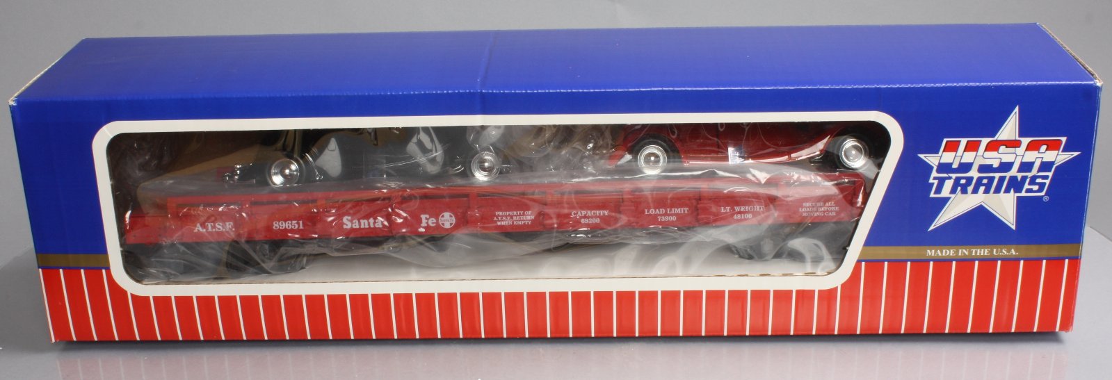 USA Trains 1721A G Santa Fe Flat Car with Autos