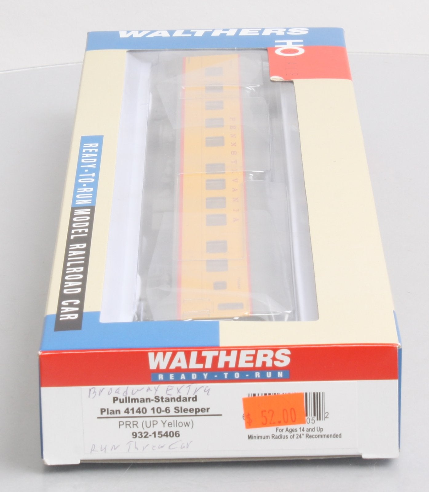 Walthers 932-15406 HO Scale Pennsylvania PS 10-6 Sleeper (Union Pacific Yellow)