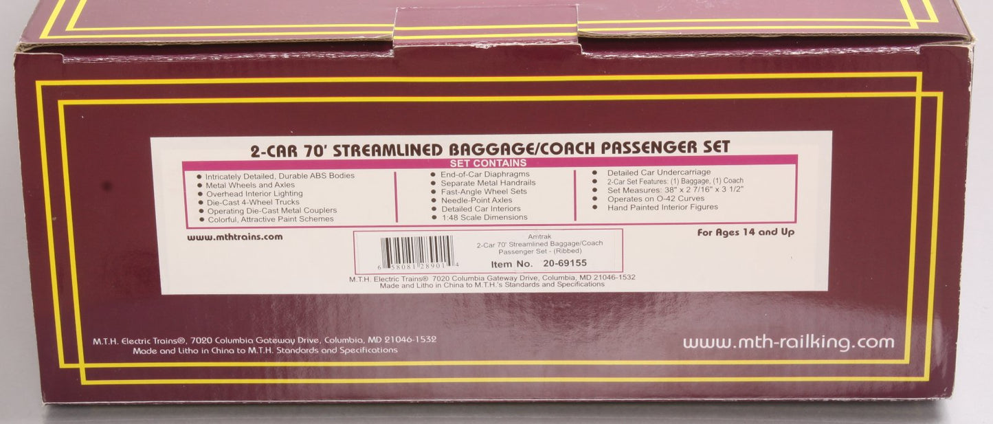MTH 20-69155 Amtrak 2-Car 70' Streamlined Baggage/Coach Cars