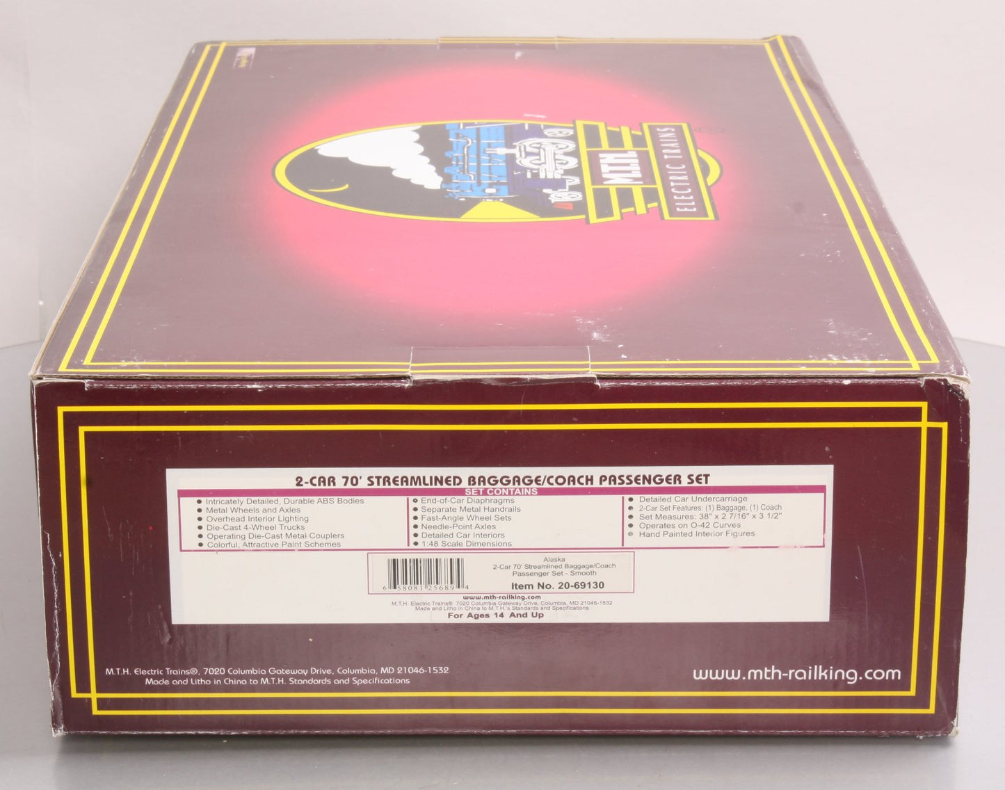MTH 20-69130 O Alaska 70’ Streamlined Baggage/Coach Passenger Car Set (Set of 2)