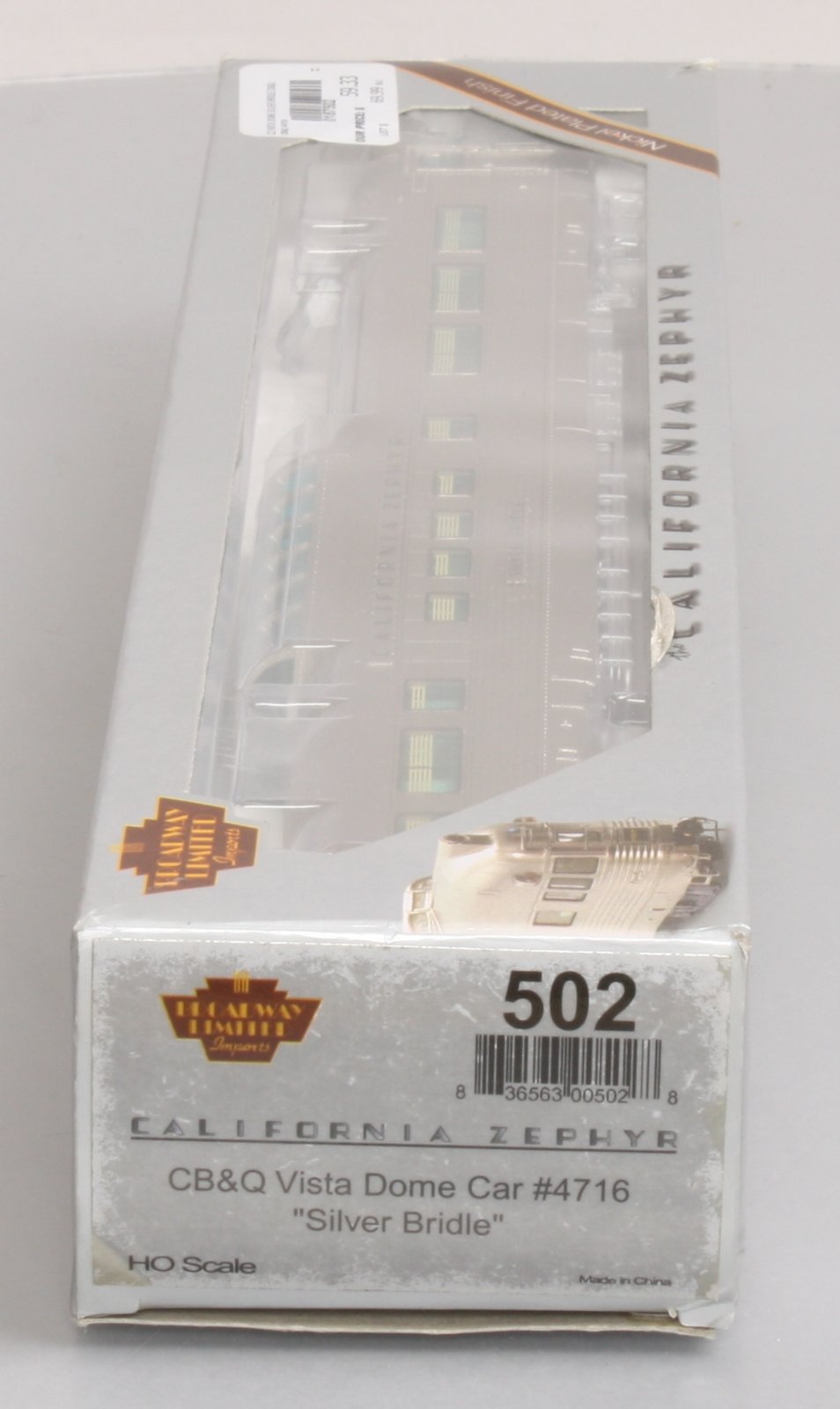 Broadway Limited 502 HO CB&Q "Silver Bridle" CZ Vista Dome Passenger Car #4716