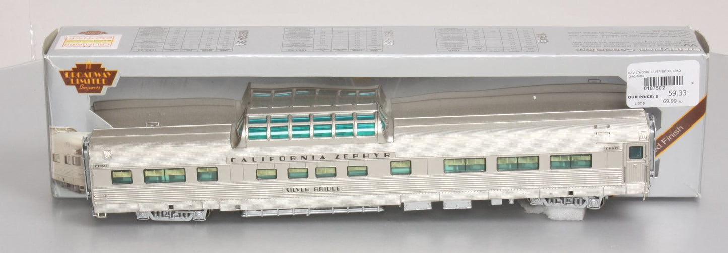 Broadway Limited 502 HO CB&Q "Silver Bridle" CZ Vista Dome Passenger Car #4716
