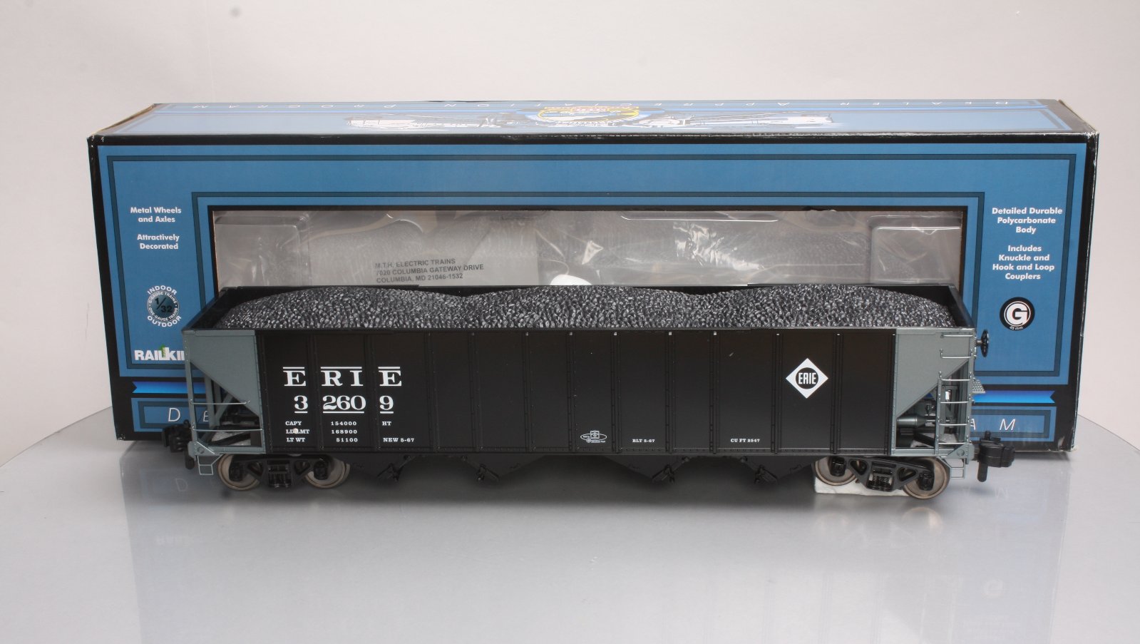 MTH 70-75022 G Scale Erie 4-Bay Hopper with Metal Wheels