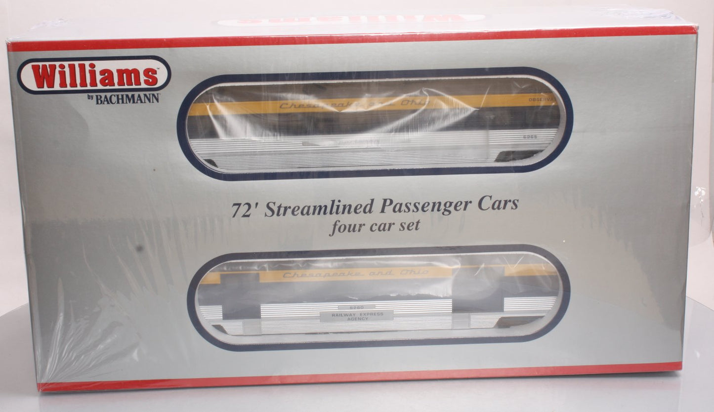 Williams 43155 O Gauge C&O 72 Ft. Streamline Passenger Cars (Set of 4)