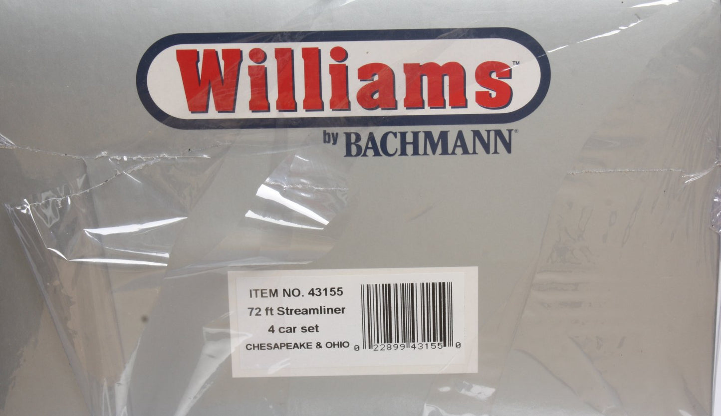 Williams 43155 O Gauge C&O 72 Ft. Streamline Passenger Cars (Set of 4)